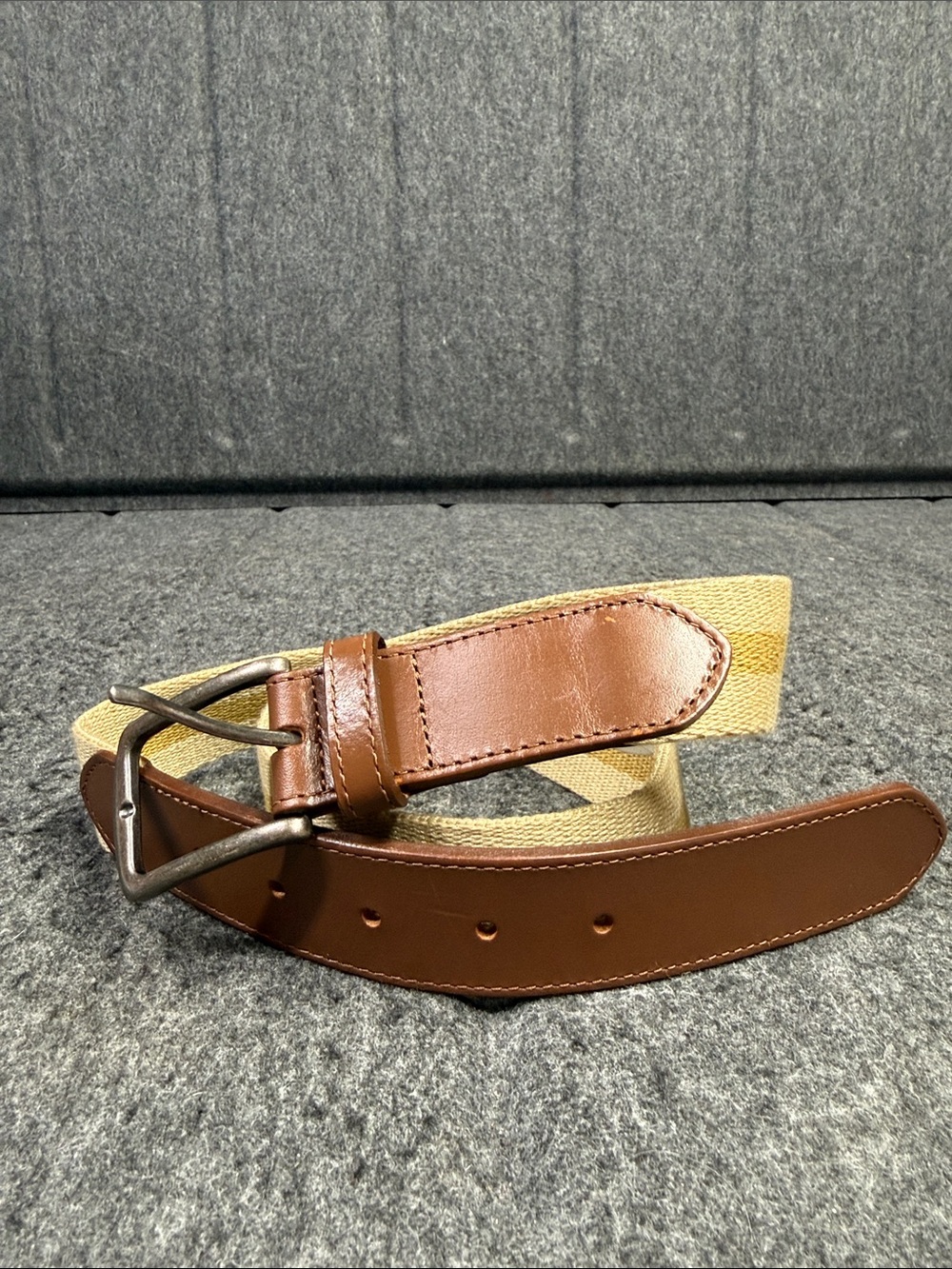 Nordstrom Brown Leather & Beige Canvas Casual Belt